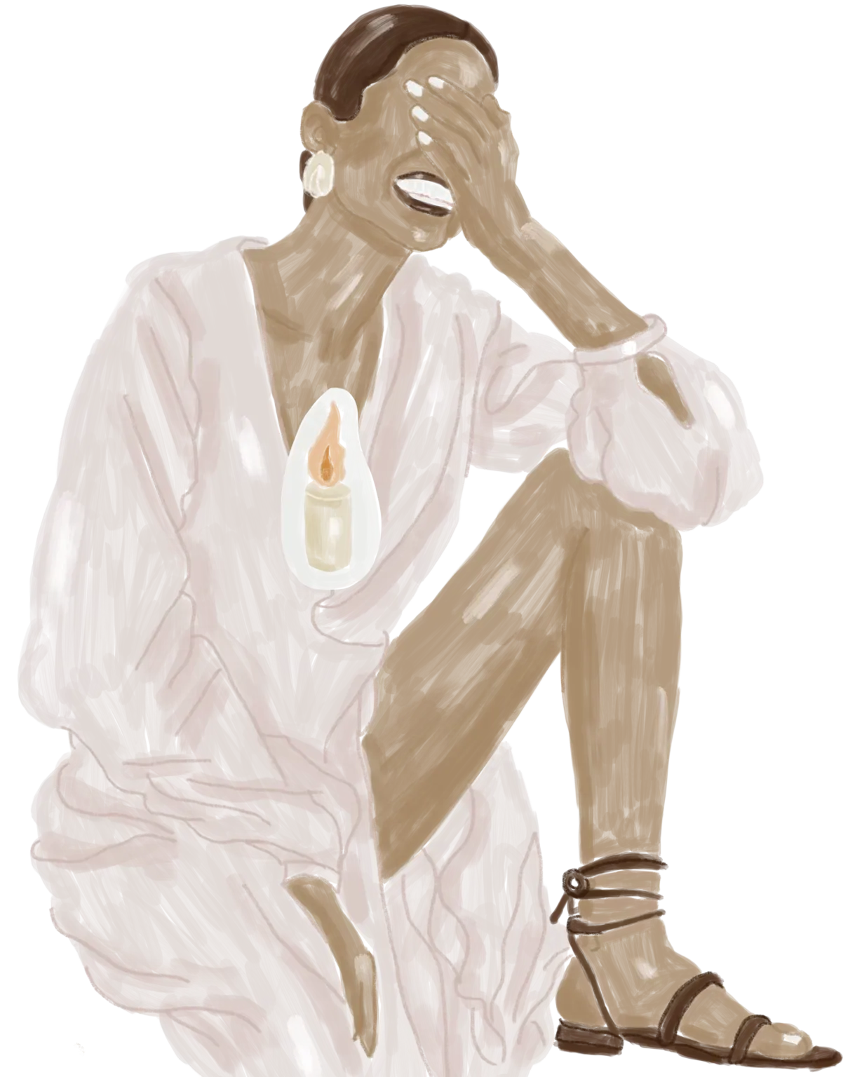 Illustration d'une femme souriant avec une bougie allumée dans la poitrine