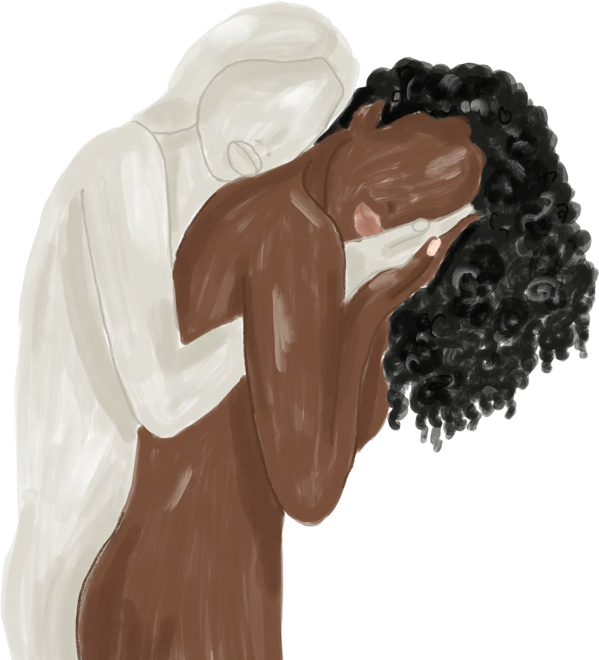 Illustration d'une silhouette qui console une femme au visage caché