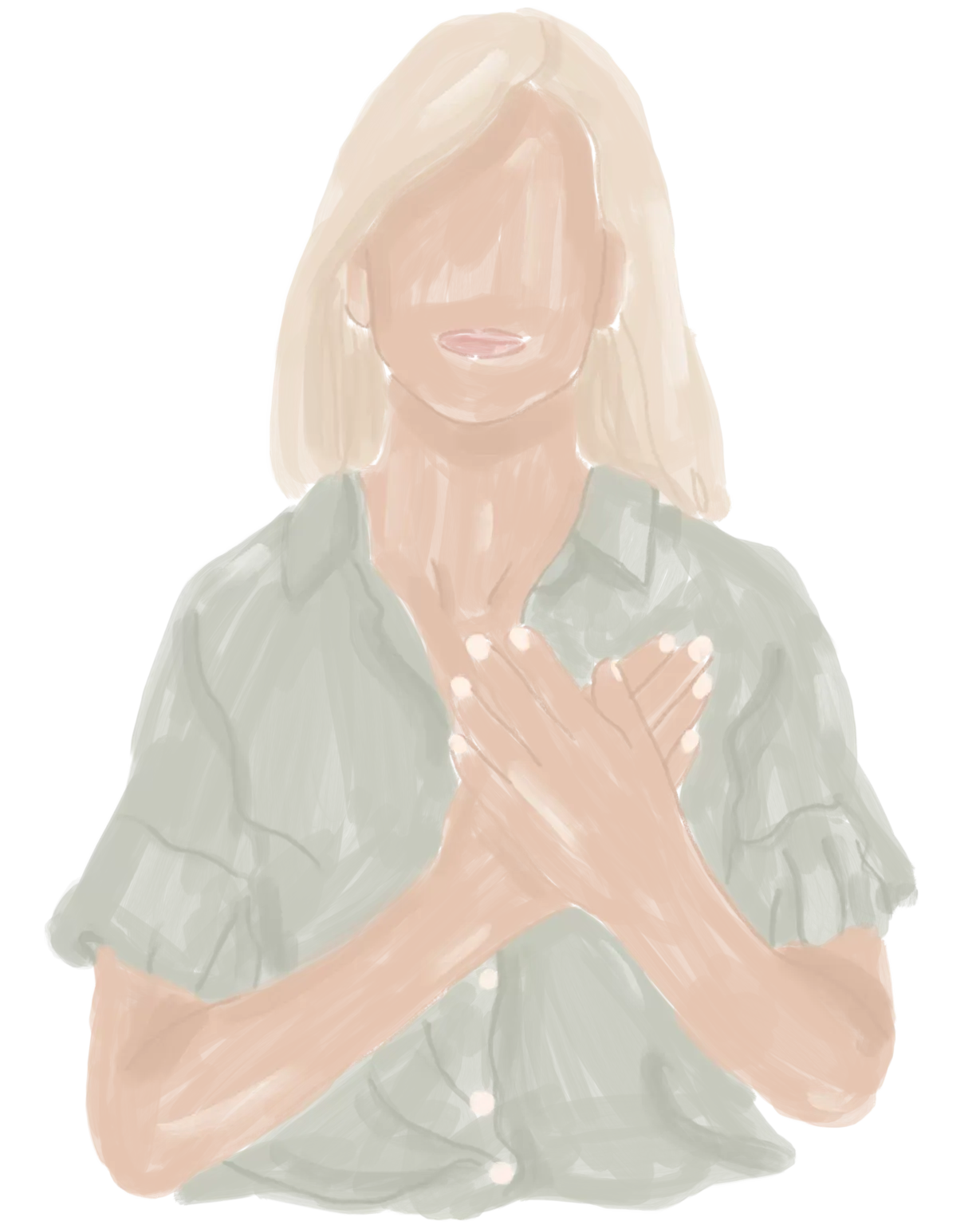 Illustration d'une femme avec les deux mains sur le coeur
