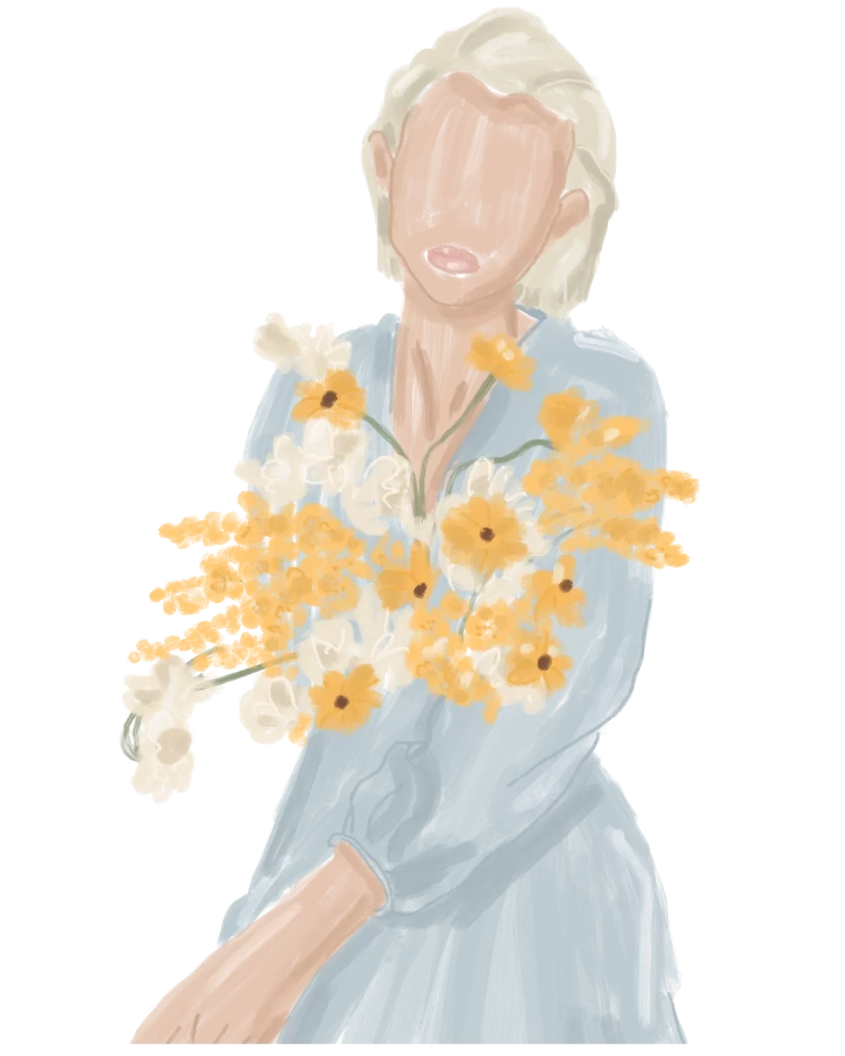 Illustration d'une femme avec un bouquet de fleurs