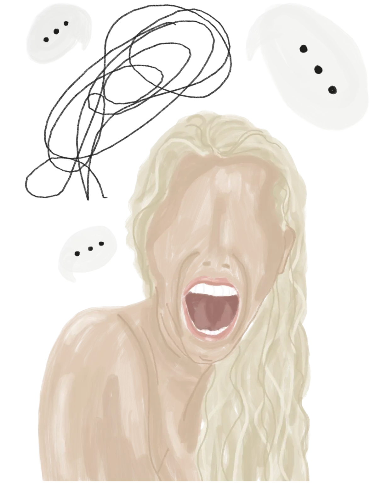 Illustration d'une femme criant qui entend des voix