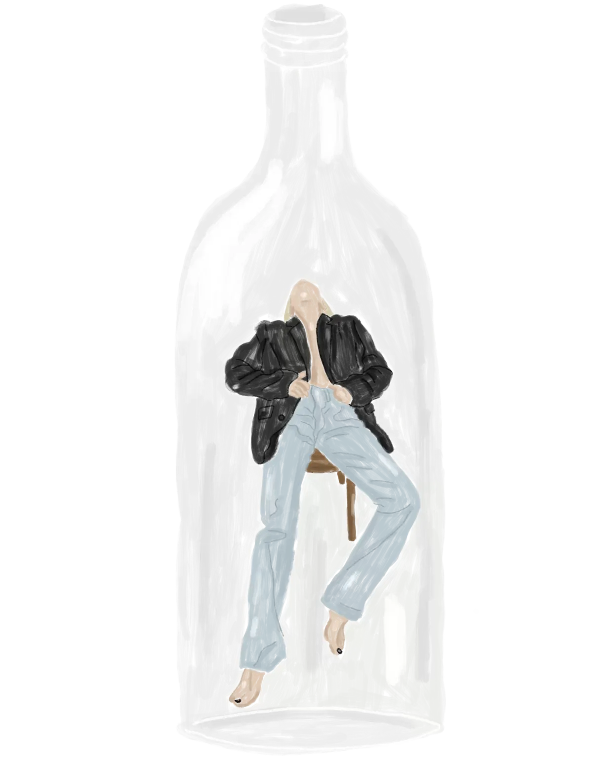 Illustration d'une femme enfermée dans une bouteille