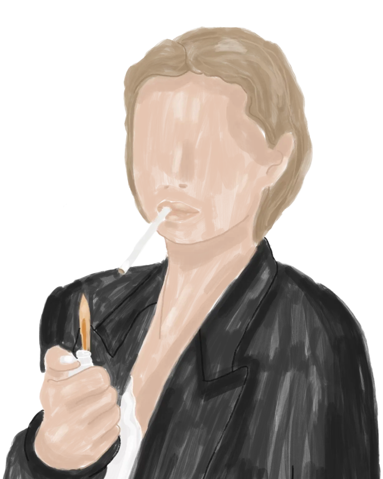 Illustration d'une femme qui allume une cigarette