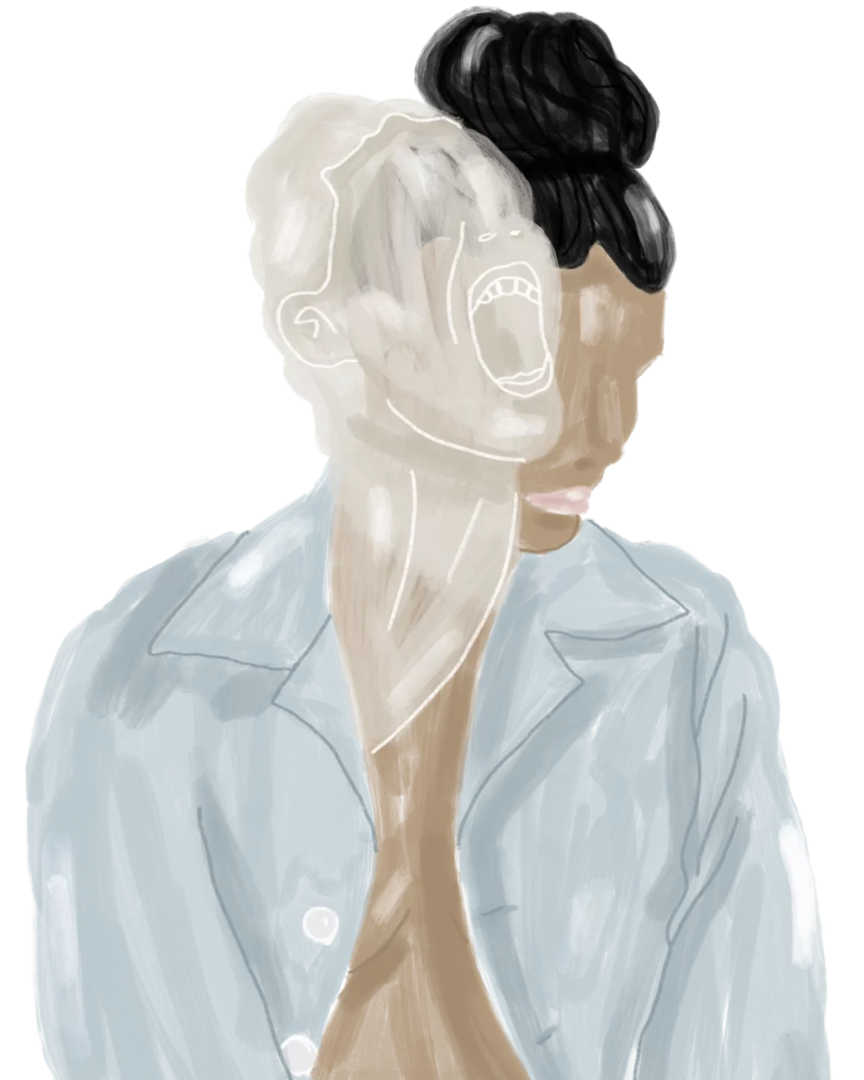Illustration d'une femme calme qui se dédoublent en quelqu'un en colère