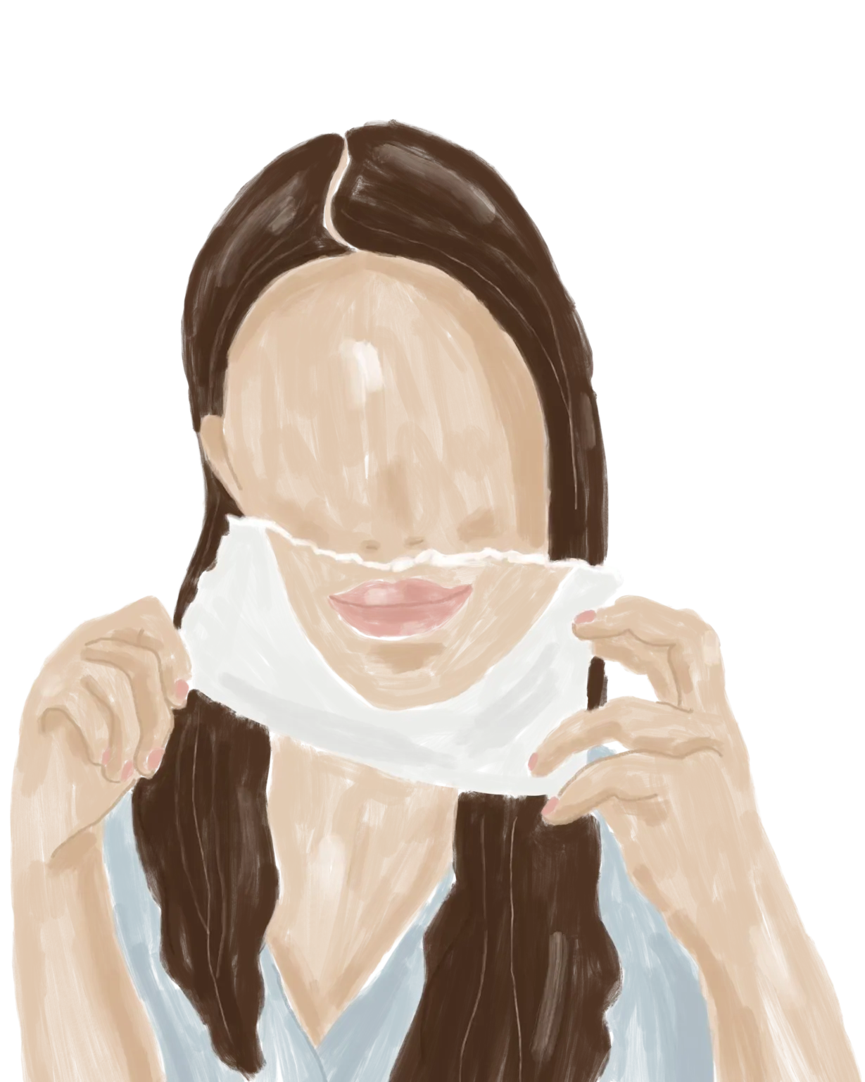 Illustration d'une femme qui affiche un sourire dessiné sur une feuille