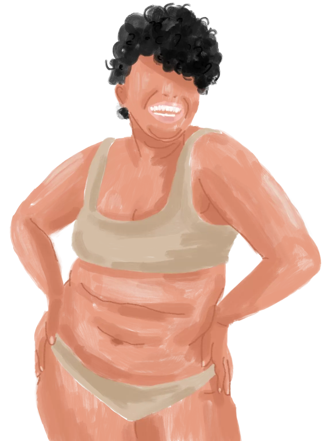 Illustration d'une femme ronde en sous-vêtements qui sourit